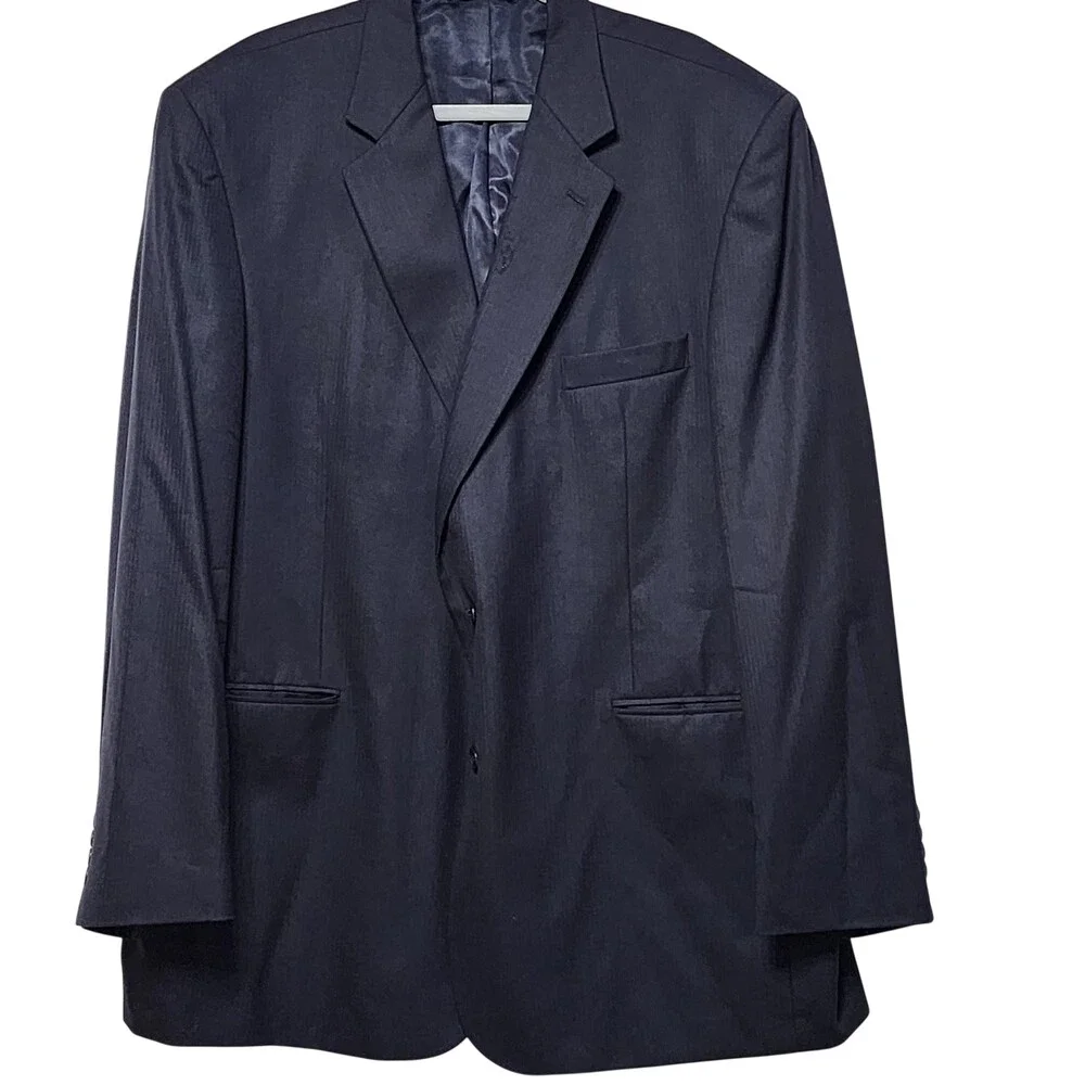 Stafford Suit Jacket Mens 50L Navy Herringbone Wool SuperSuit Two Button Blazer